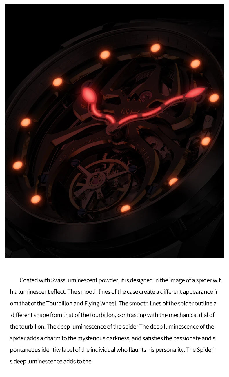 IDEAL KNIGHT 6802 Automatic Watch For Men Hollow Skeleton Mechanical Wristwatch Waterproof Tourbillon Man Watch Sapphire Mirror