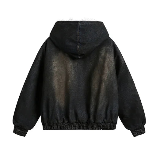 Menswear Thickened Denim Quilted Padded Jackets Autumn Winter Trend 2025 New Oversized Fur Collar Hooded Cotton-padded Coat