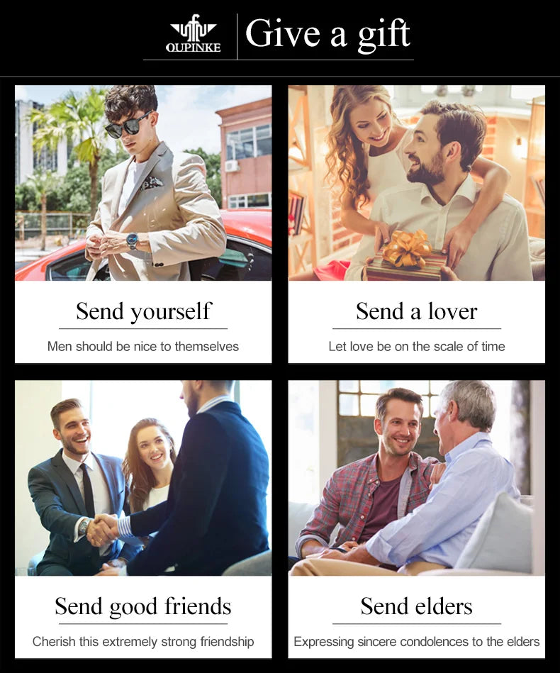 OUPINKE Tungsten Steel Strip Men's Watches Fully Transparent Dial Automatic Mechanical Watch Waterproof Sapphire Mirror Surface