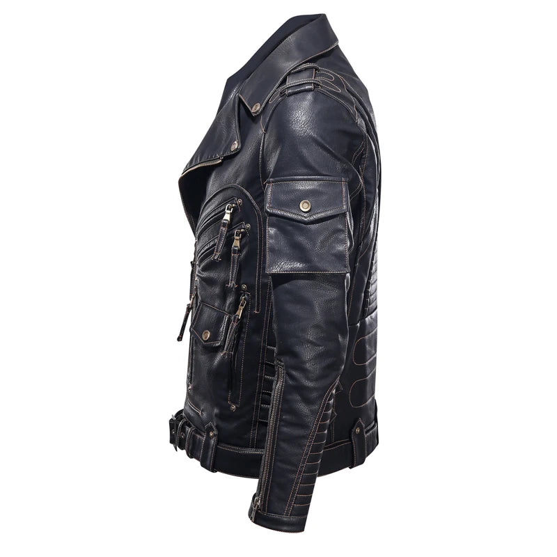 2024 Fashion Winter Winter Mens Leather Jacket Men Fashion Motorcycle Pu Leather Jacket Cool Zipper Pockets Leather Coats