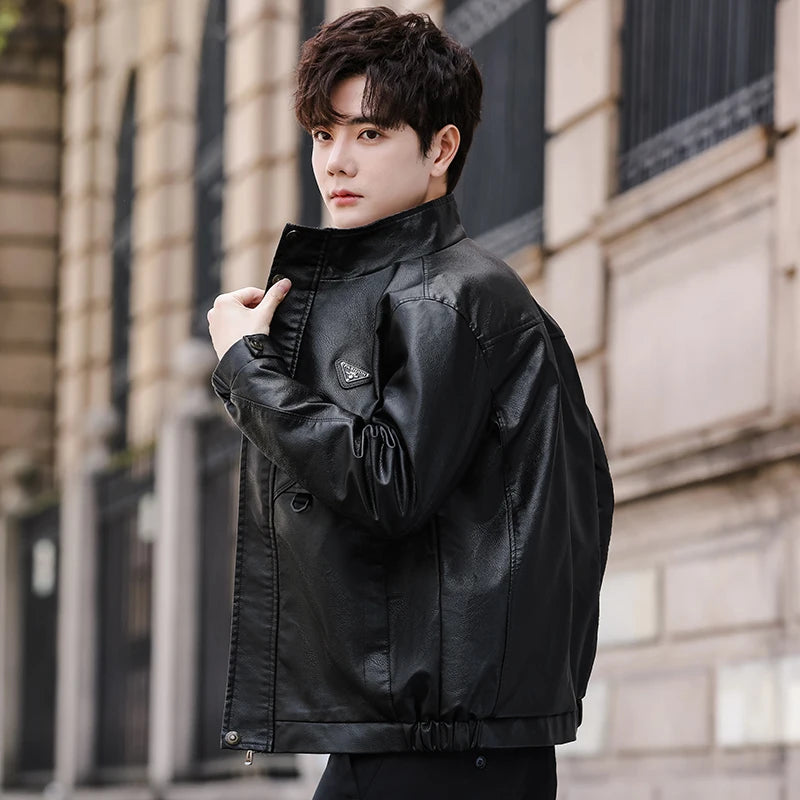 Luxury Fleece Lined Men's Faux Leather Jacket Brand Business Solid PU Leather Coat Male Autumn Winter Vintage Motorcycle Jackets