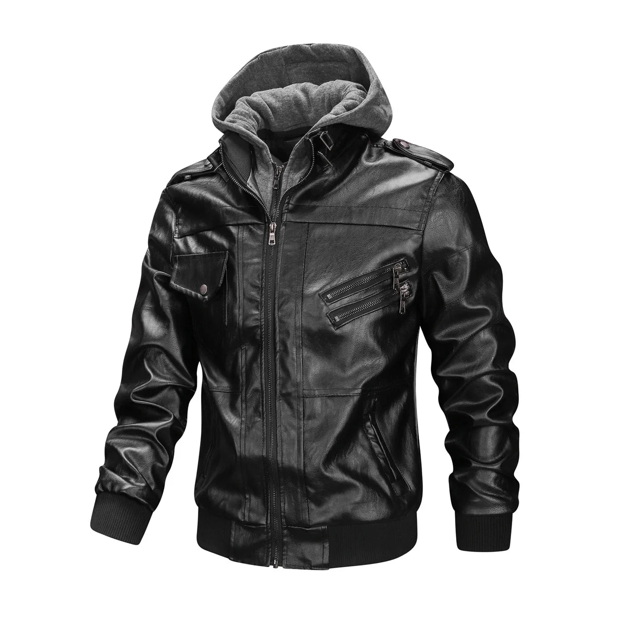 Motorcycle Leather Jackets Man Casual Fashion Motorcycle Coat Slim Fit Lapel PU Jackets Autumn Fake Two Pieces Leather Coat Male