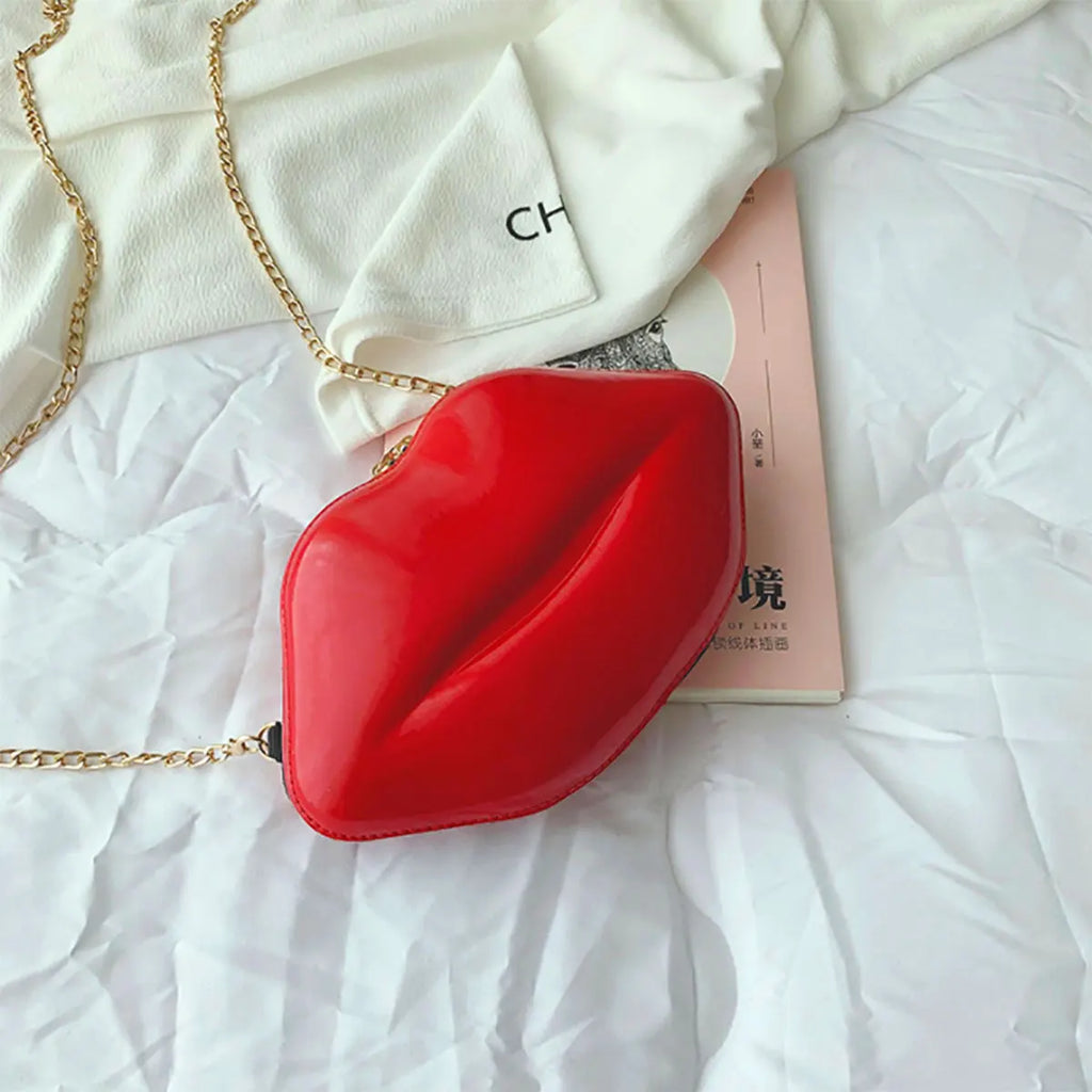 1pc Niche Red Lip Shaped Chain Bag, Novelty Mini Shoulder Bag, Women's Stylish Zipper Bag