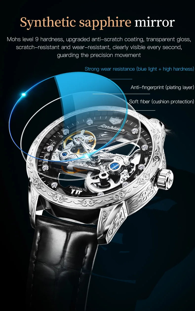 JSDUN 8917 Mens Watch Leather Strap Original Business Multifunctional Mechanical Watch﻿ Waterproof Watches For Man Gifts