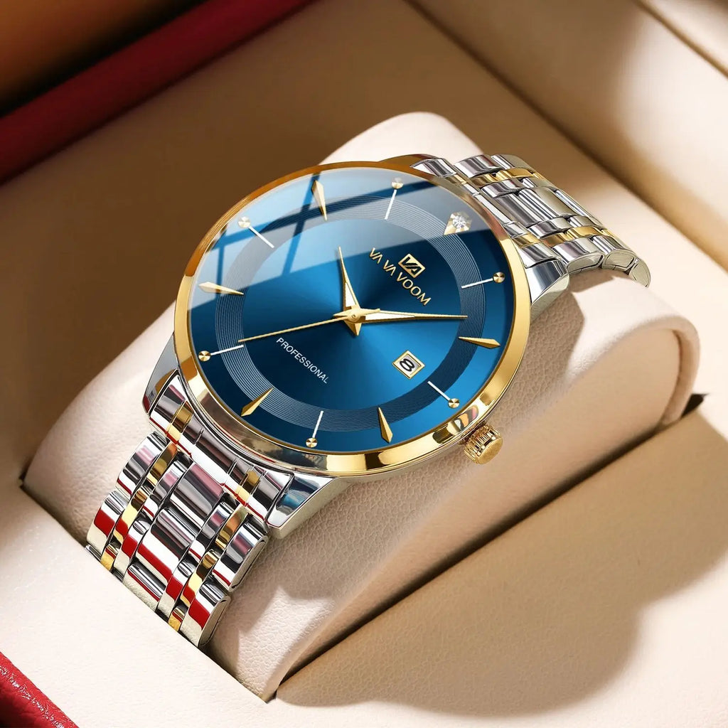 VA VA VOOM Fashion Men's Watches Waterproof Stainless Steel Business Simple Night Light Date Top Brand Quartz Watch for Men