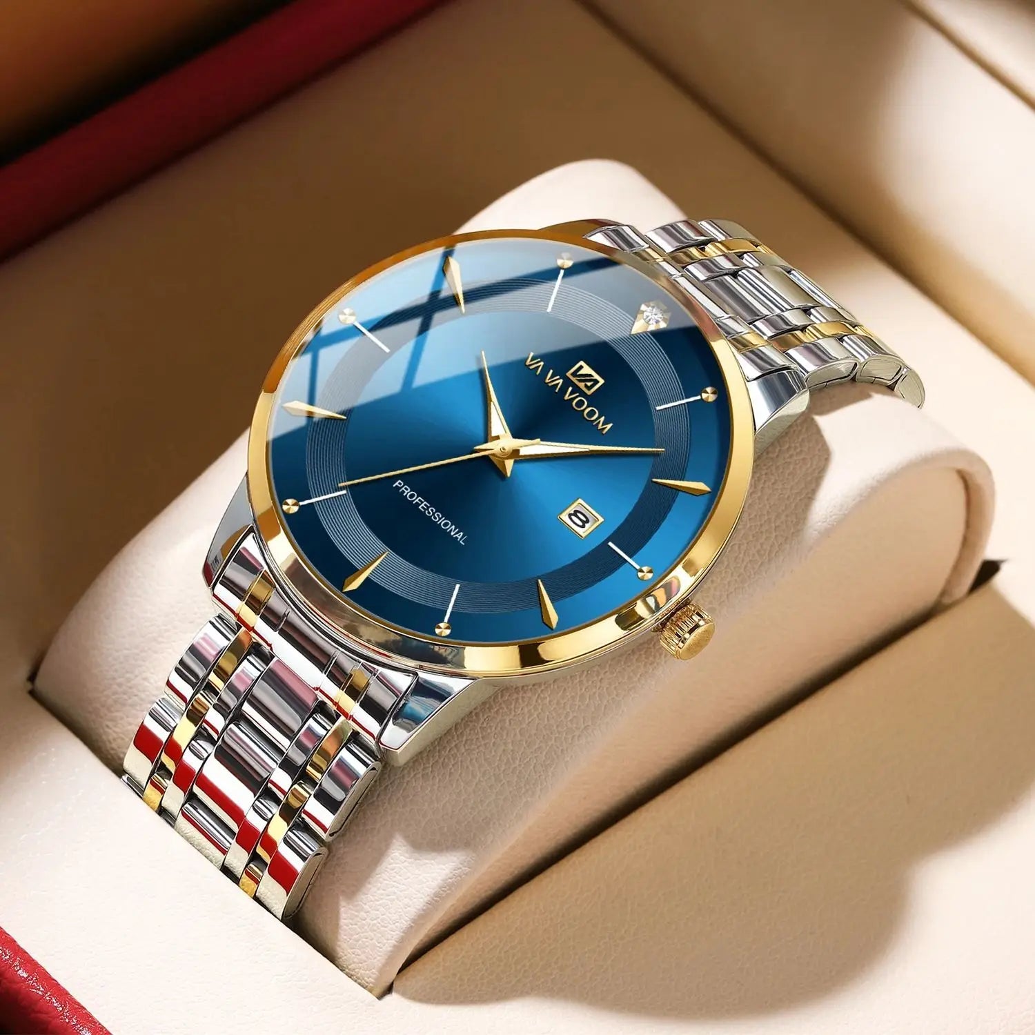 VA VA VOOM Fashion Men's Watches Waterproof Stainless Steel Business Simple Night Light Date Top Brand Quartz Watch for Men