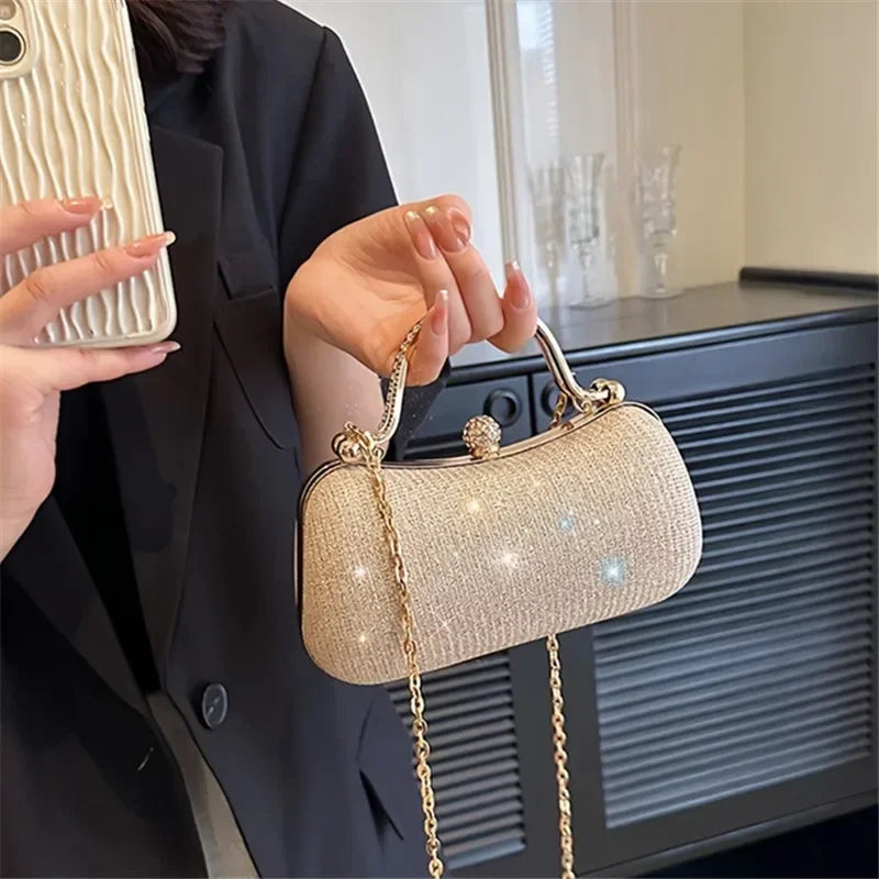 Shiny Mini Evening Bag, Rhinestone Chain Purse