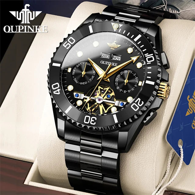 OUPINKE Automatic Mechanical Watches for Men White Black Panda Eye Skeleton Luxury Top Brand Sapphire Mirror Male Diving Watches