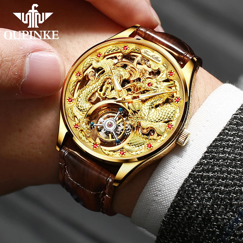 OUPINKE 3176 Luxury Men Original Fully Automatic Watch Swiss Certified High end Mechanical Watch Leather Strap Waterproof Watch
