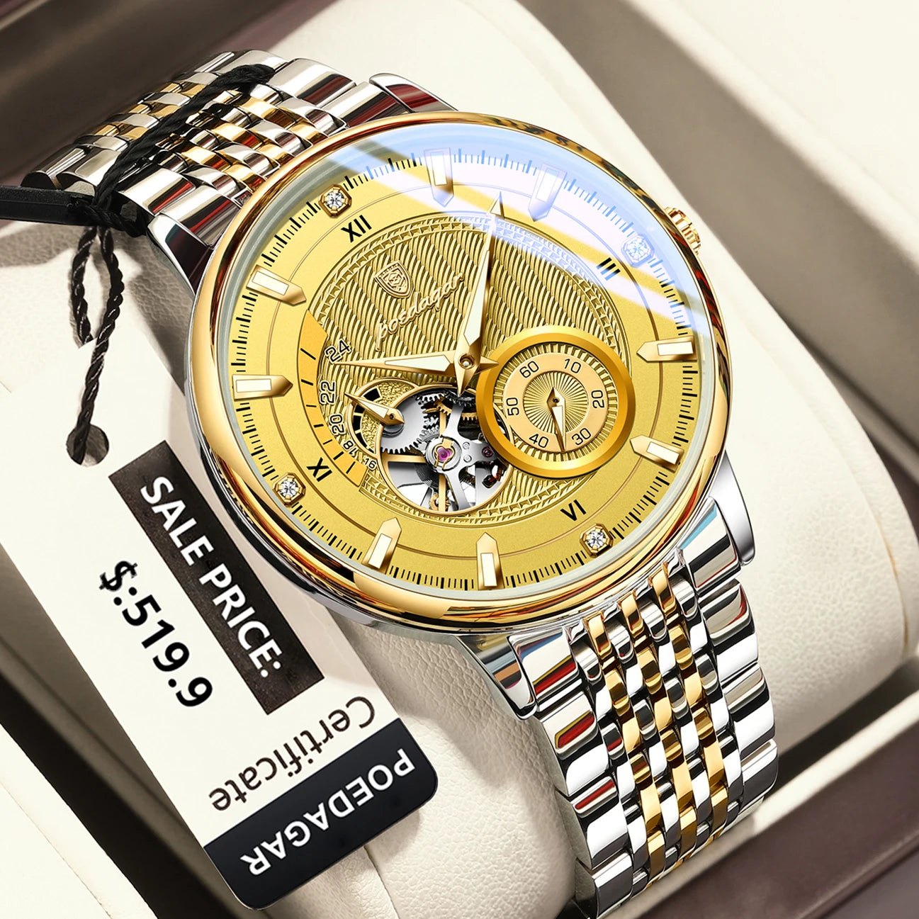 POEDAGAR Top Luxury Men Clock Luminous Hollow Tourbillon Automatic Man Wristwatch Mechanical Stainless Steel Men's Watches Reloj