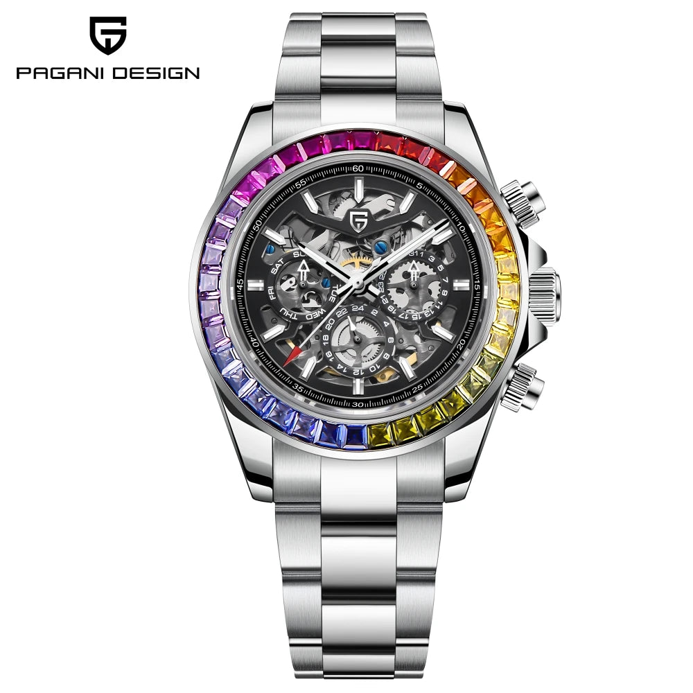 PAGANI DESIGN New 40mm Skeleton Mechanical Watches Men's Stainless Steel Waterproof Automatic Watch Luxury Sapphire Glass Clock