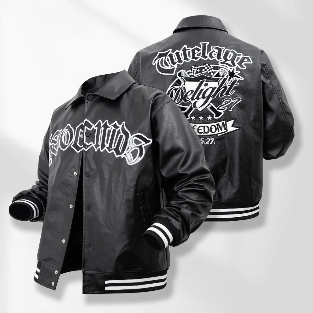 Men's Faux Leather Jackets Vintage Casual Fashion Outwear Loose Pu Leather Motorcycle Windbreaker BomberStyle Jackets