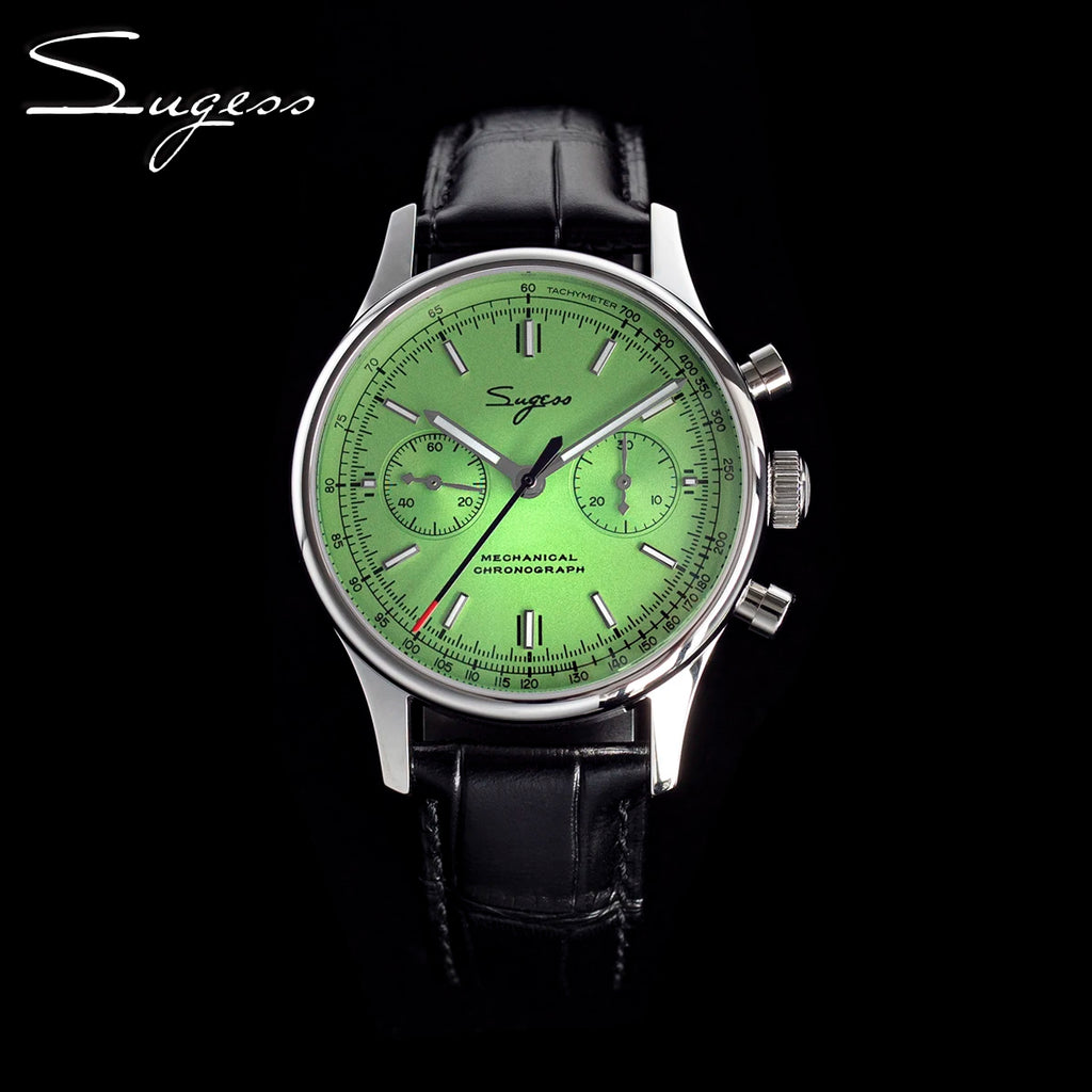 Sugess 1963 Pilot Mens Watch Chronograph Sapphire Crysta Mechanical Wristwatches Tianjin ST1901 Movement  Waterpoorf Green 40mm