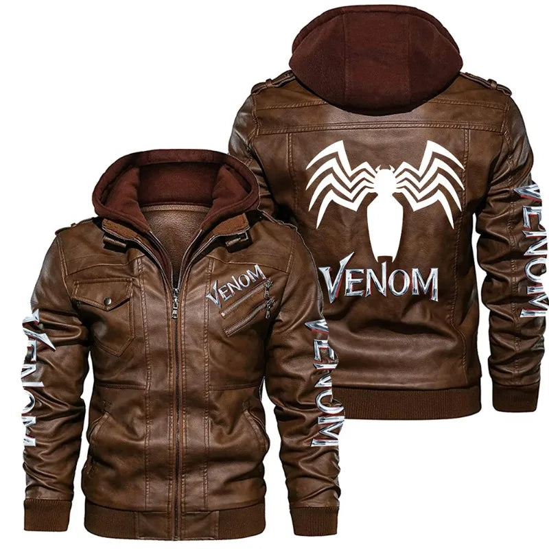 hood Leather Jacket Streetwear Biker Coat Slim Fit Autumn Winter Coat Men Fur Lined Men Motorcycle Jacket Fashion Men Jacket