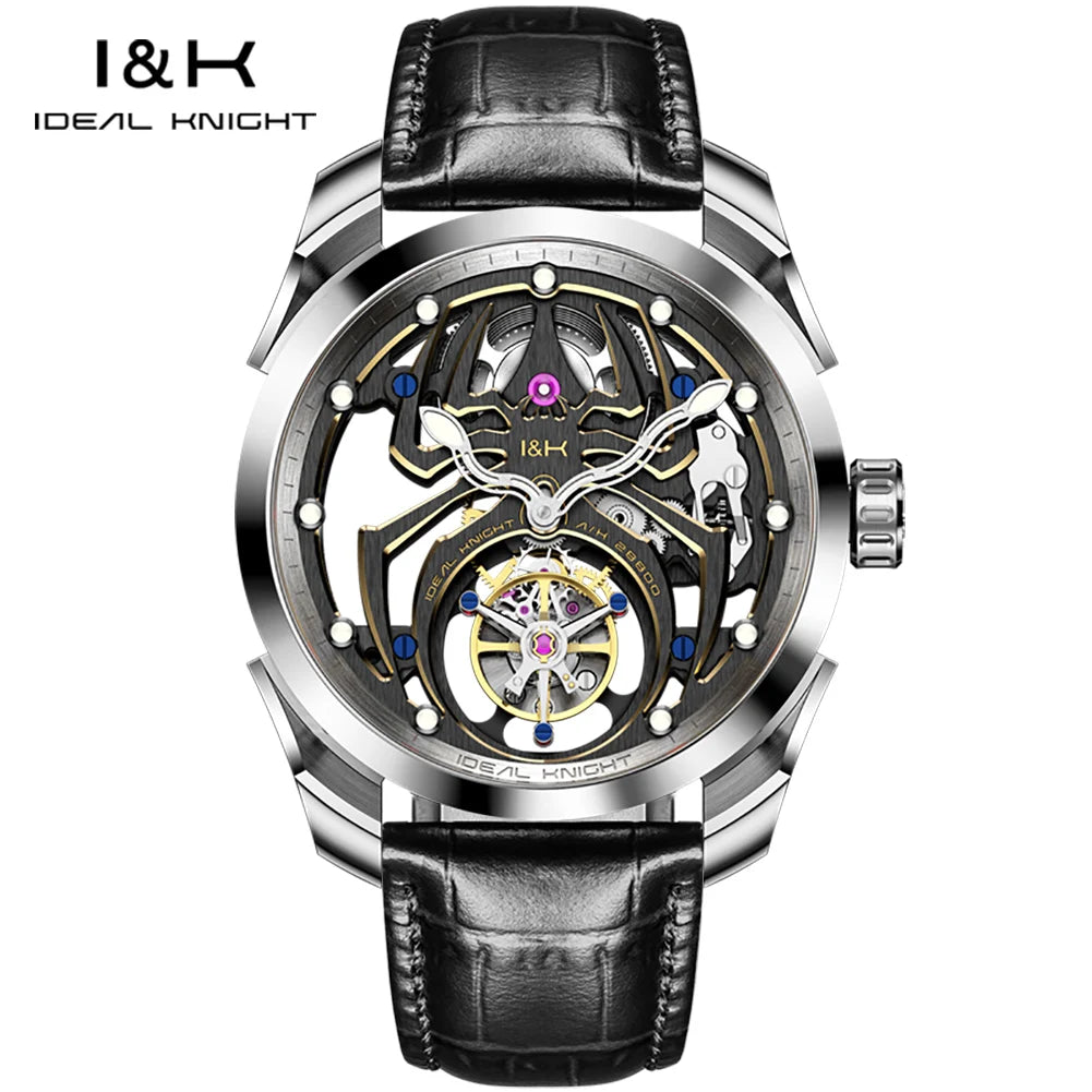 IDEAL KNIGHT 6802 Automatic Watch For Men Hollow Skeleton Mechanical Wristwatch Waterproof Tourbillon Man Watch Sapphire Mirror