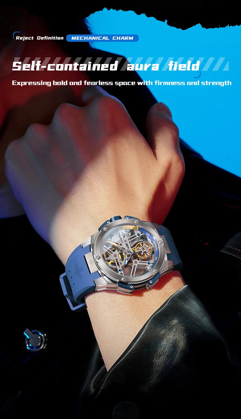 OUPINKE 8003 Tourbillon Men Watch Luxury Brand Hollow out Automatic Mechanical Watch Silicone Waterproof Sapphire Mirror Watch