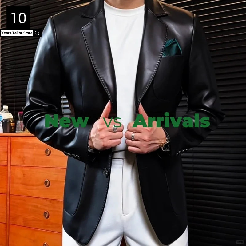 New Men Leather Clothes Suits Slim Fit Casual Lapel Formal Wear Jackets Youth Handsome Leather Soft leather Jacket