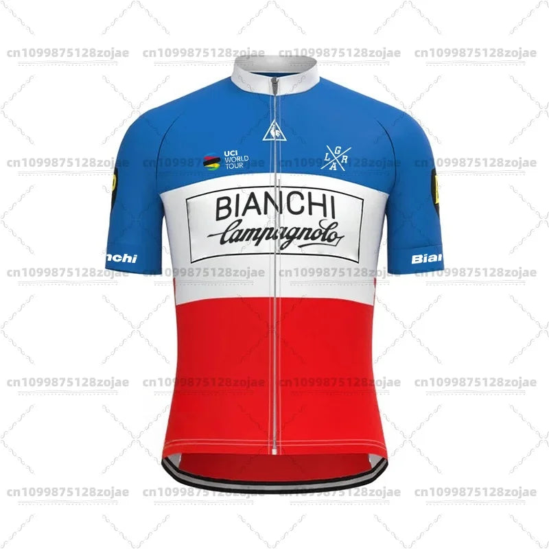 2025 Men's Retro Short Sleeve Jersey BIANCHI Cycling Jersey Bicycle Summer Short Sleeve Quick Dry Cycling Suit Kit
