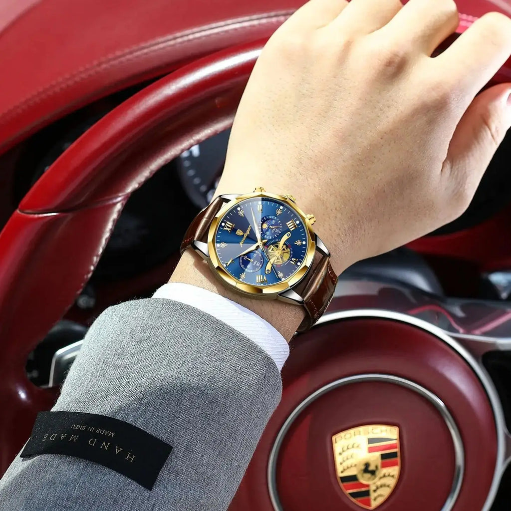 POEDAGAR Military Luxury Men Wristwatch Quartz Waterproof Luminous Chronograph Leather Man Watch Sports Men's Watches Male Reloj