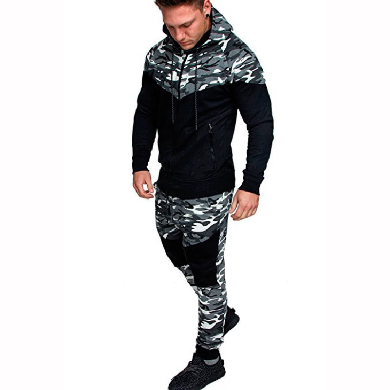 2025 New Men's Sportswear Set Two-piece Casual Jogging Warm Breathable Fitness Sportswear Set Military Tactical Hoodie + Trouser