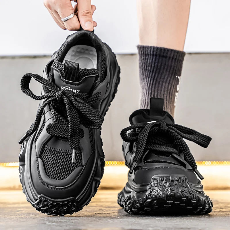 Men's Sports Shoes Thick-soled Height-increasing Large-sized Solid Color All-season Soft-soled Unique and Niche Running Shoes