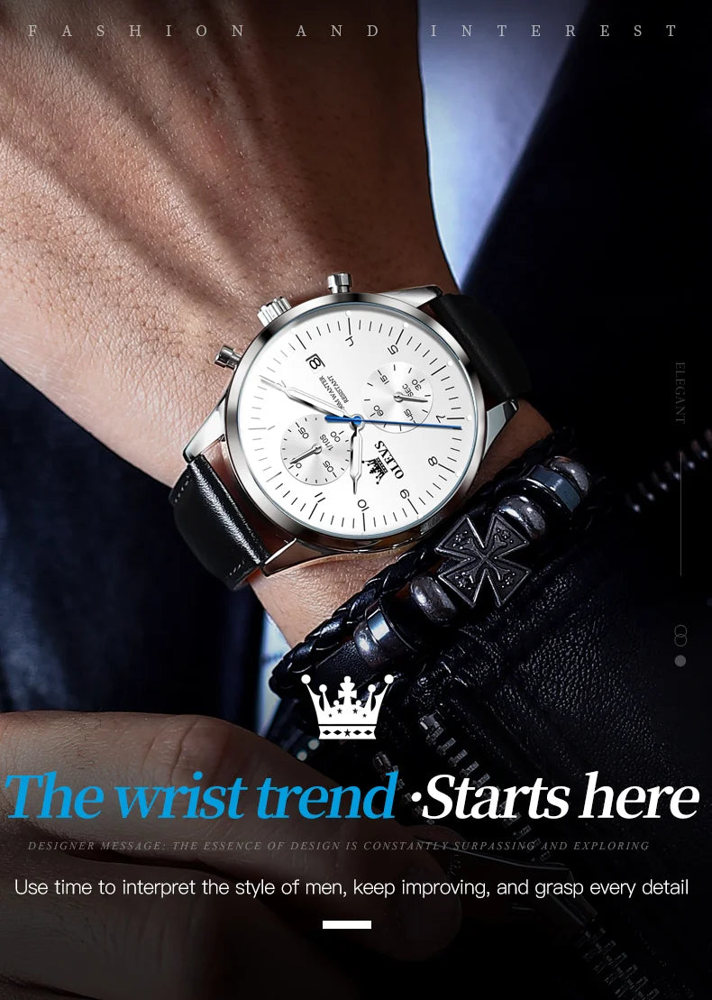 OLEVS Original Men's Watches Luxury Top Brand Leather strap Quartz Male WirstWatch Waterproof Date Business Quartz Watch for Man