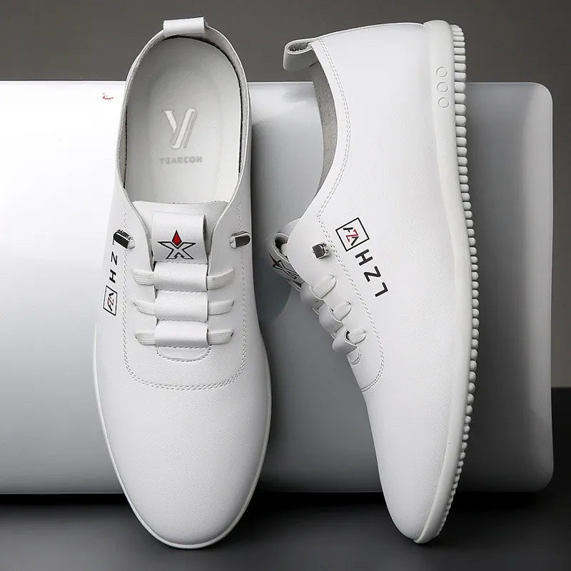 Yearcon Men's Slip-On Leather oes Breathable Thin Faionable Soft Bot And Anti-Slip Casual Lace-Up round Toe Rubber Sole