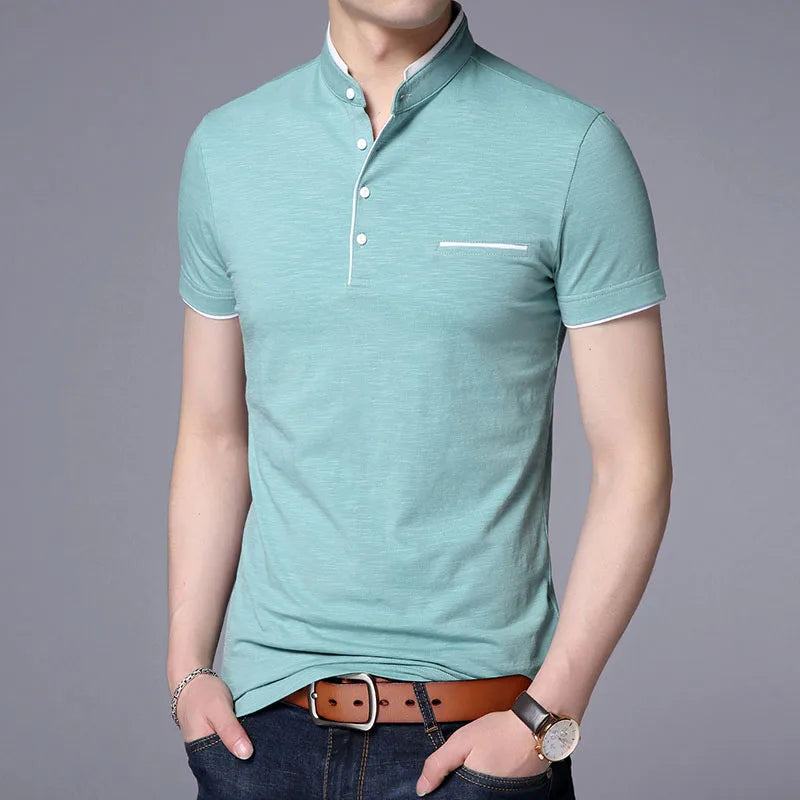 2025 New Fashion Brand Polo Shirt Men's Summer Mandarin Collar Slim Fit Solid Color Button Breathable Polos Casual Men Clothing