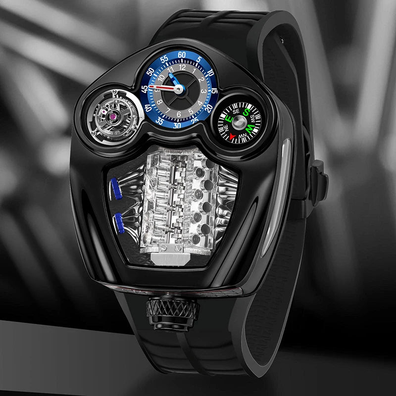 2025 Pindu brand watch men's gold black engine series quartz silicone strap business watch adjustable time watch