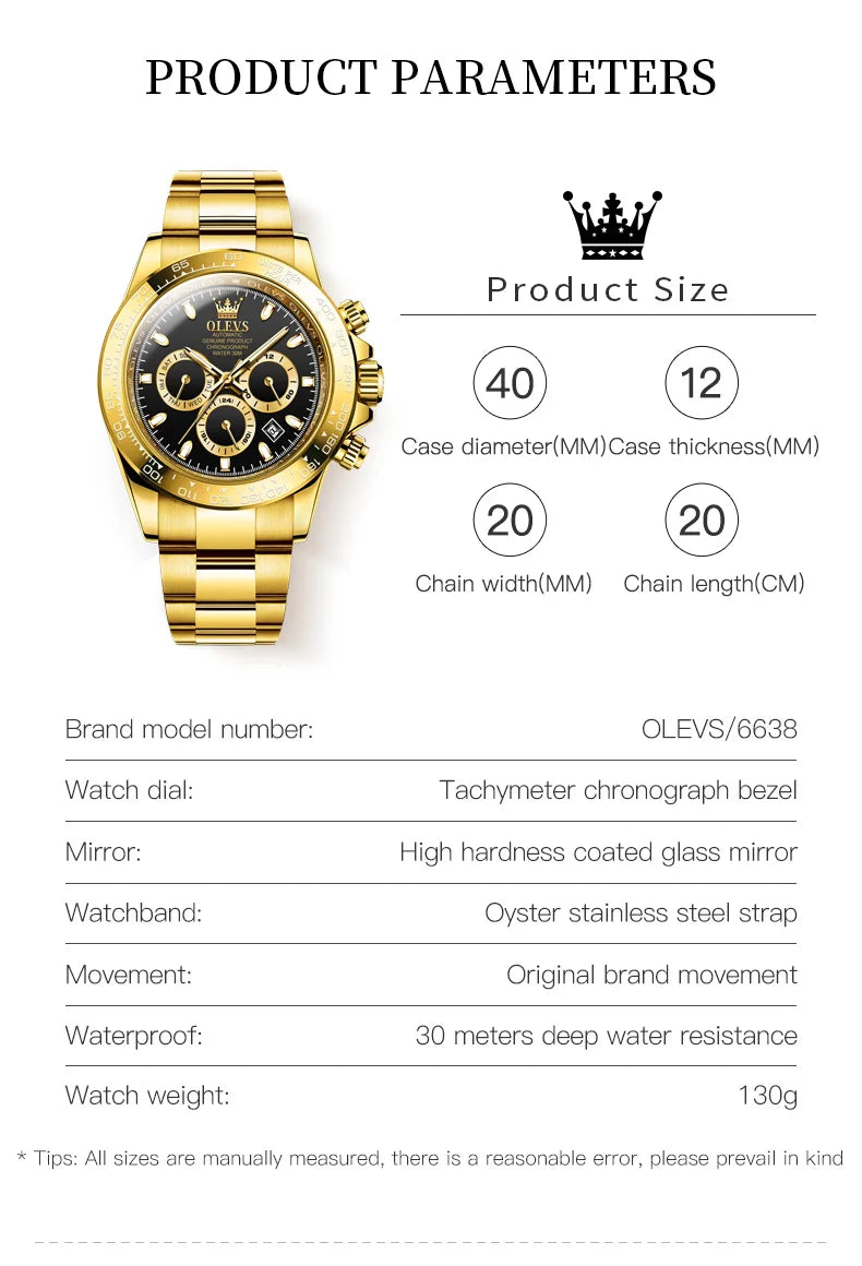 OLEVS 6638 Men Watch Brand Mechanical Movement Automatic Watch Men Luxury Waterproof Calendar Timing Code Original Men Watch