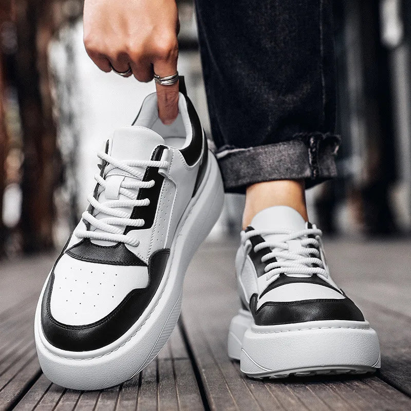 White Board Shoes Male Cow Leather Platform Shoes Man