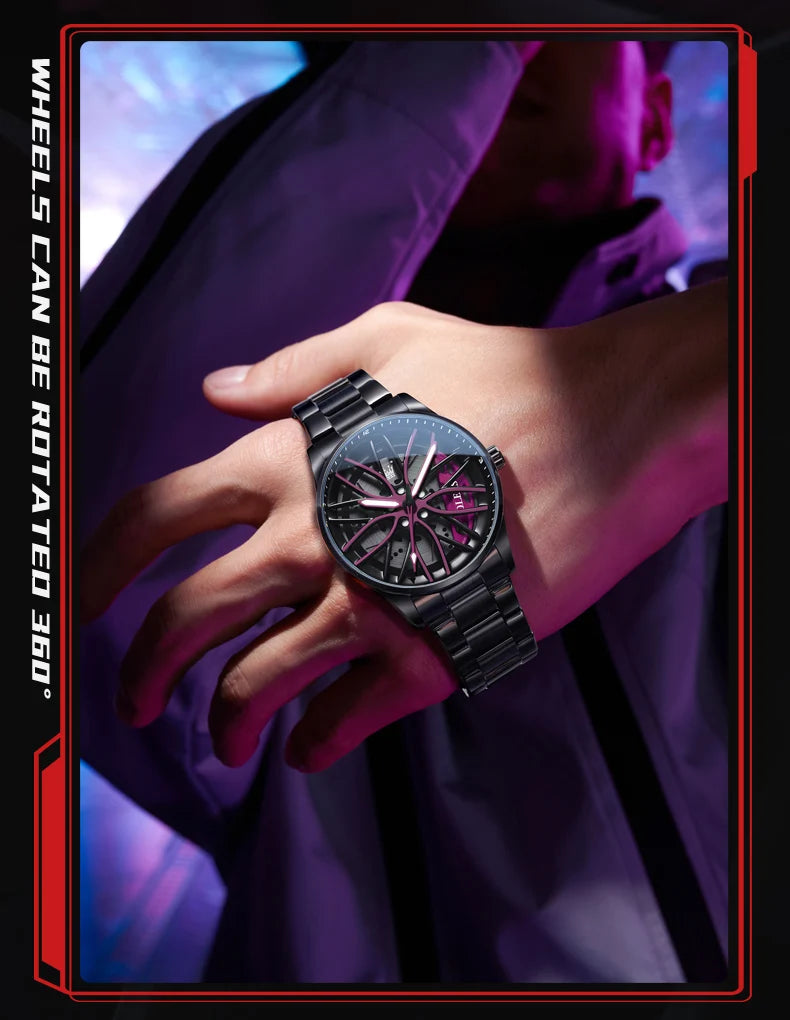 OLEVS Men Watches Waterproof Rotary Sport Car Rim Man Luxury Watch High Quality Fashion Stainless Steel Quartz Men's Watches