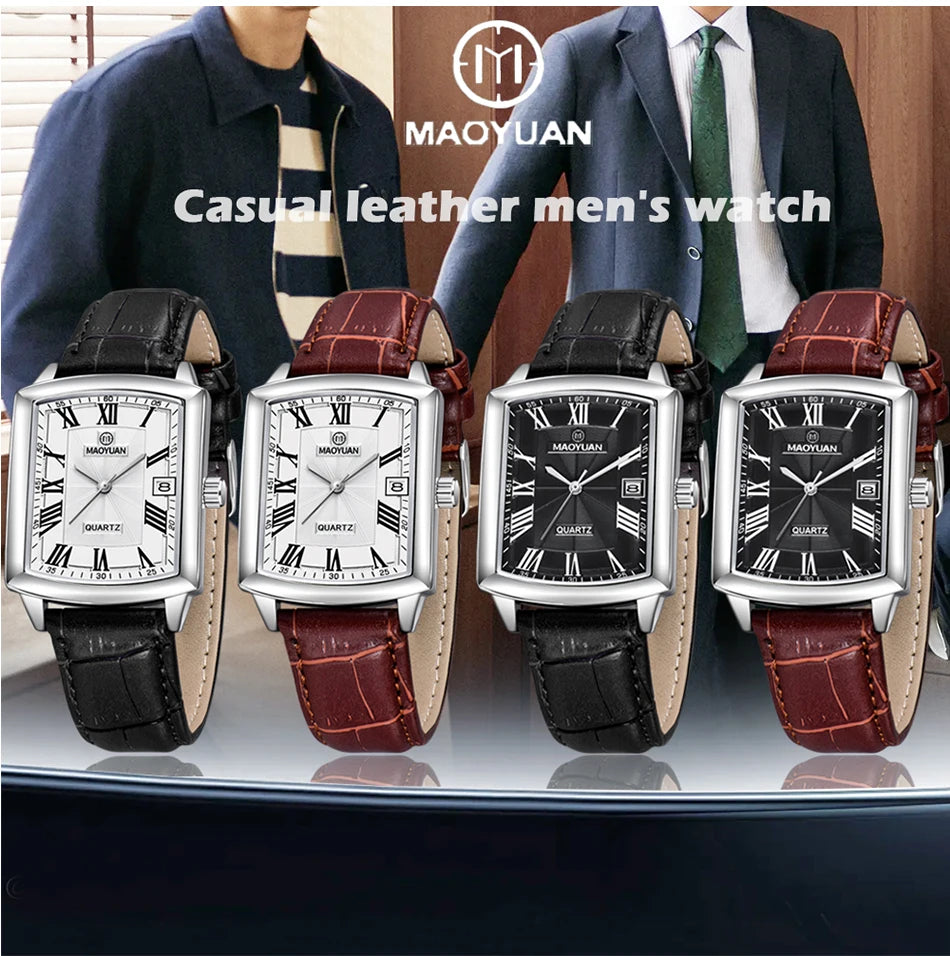MAOYUAN New Square European and American Casual Leather Quartz Watch Waterproof Sports Calendar Roman Digital watches for man