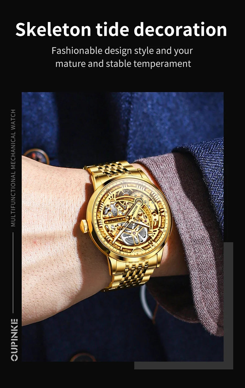 OUPINKE Great Price Reduction Luxury Brand Men Watch Gold Fully Automatic Mechanical Watch Waterproof Luminous Original Watch
