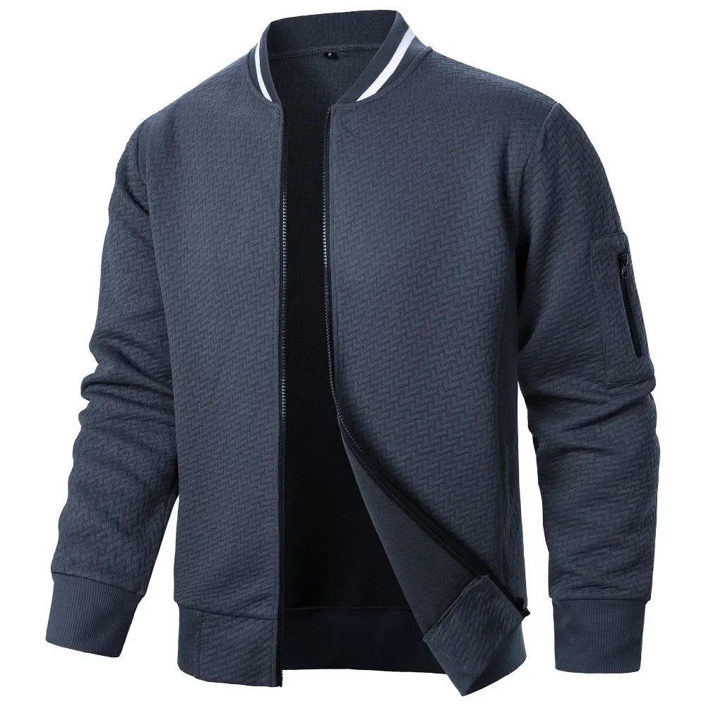 Men's Baseball Jacket Streetwear Autumn New Fashion Solid Color Casual Jackets for Men Jacquard Fabric Men's Coat