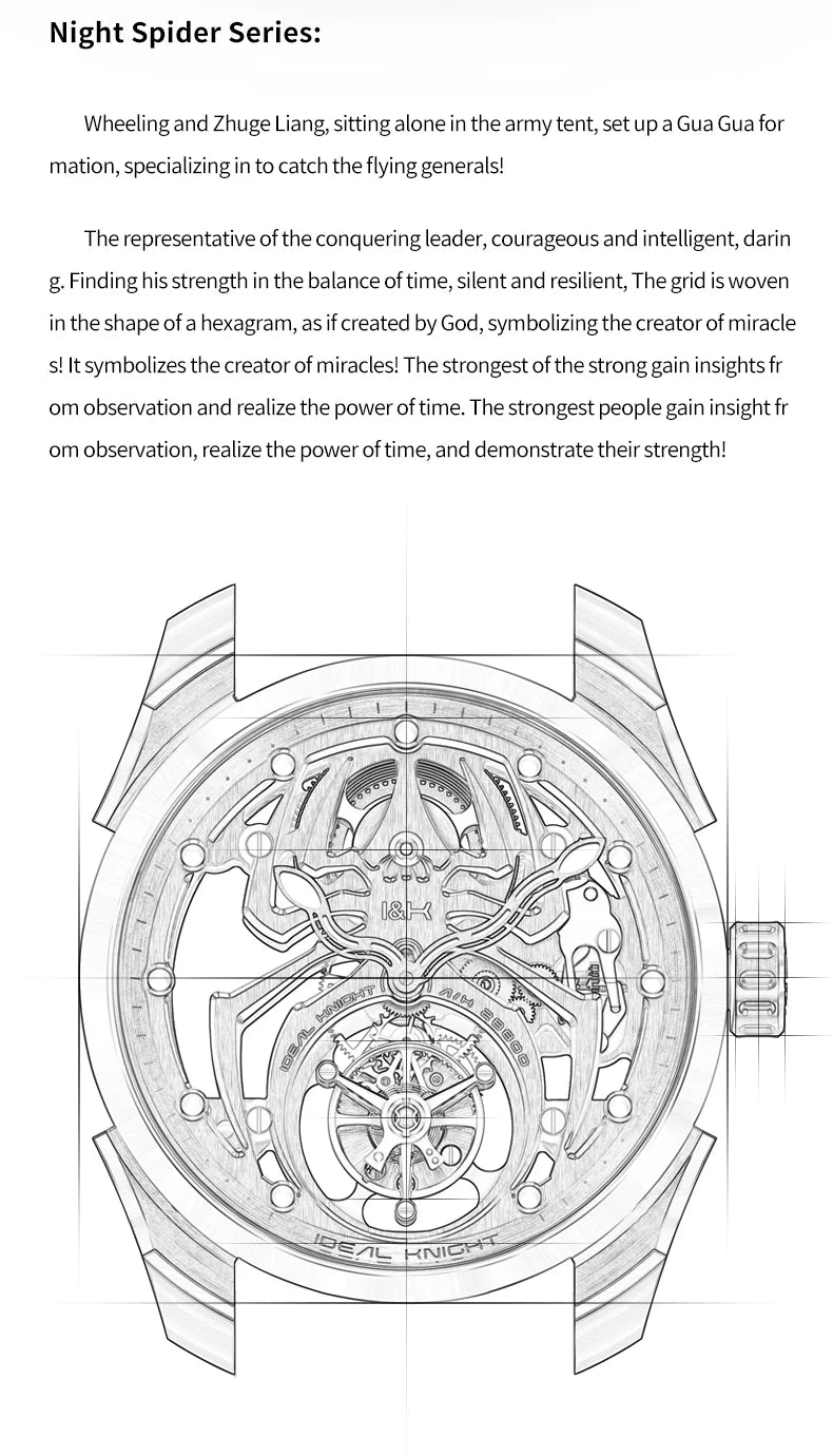 IDEAL KNIGHT 6802 Automatic Watch For Men Hollow Skeleton Mechanical Wristwatch Waterproof Tourbillon Man Watch Sapphire Mirror