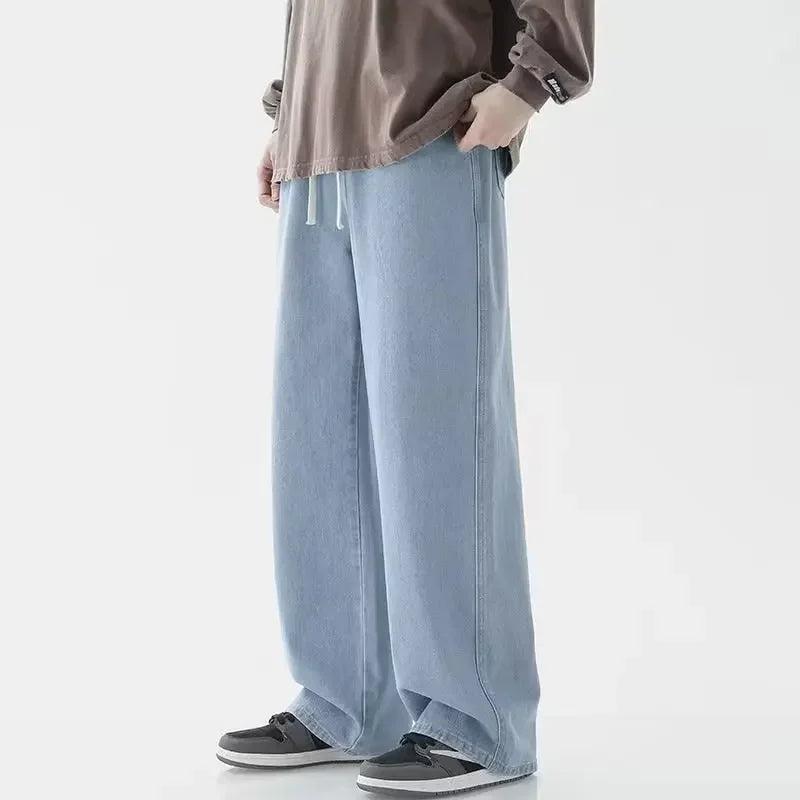 2025 Men's Jeans Korean Version Student Casual Pants High Street Straight Loose Wide Leg Jeans Black Grey Blue Baggy Jeans