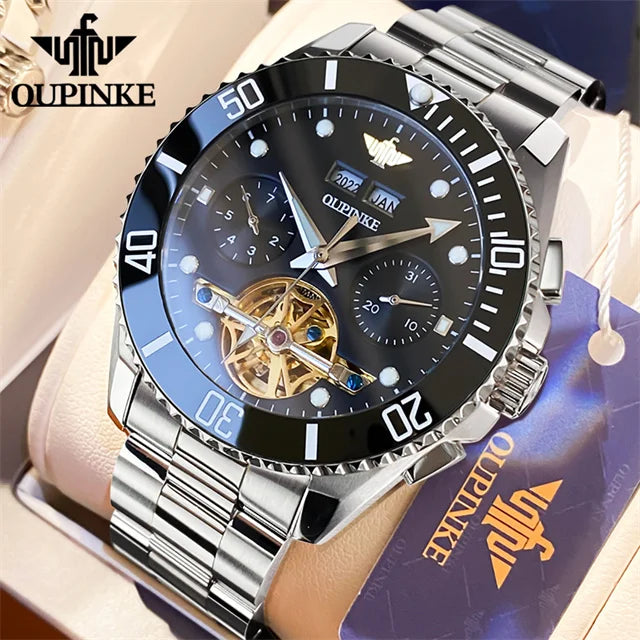 OUPINKE Automatic Mechanical Watches for Men White Black Panda Eye Skeleton Luxury Top Brand Sapphire Mirror Male Diving Watches