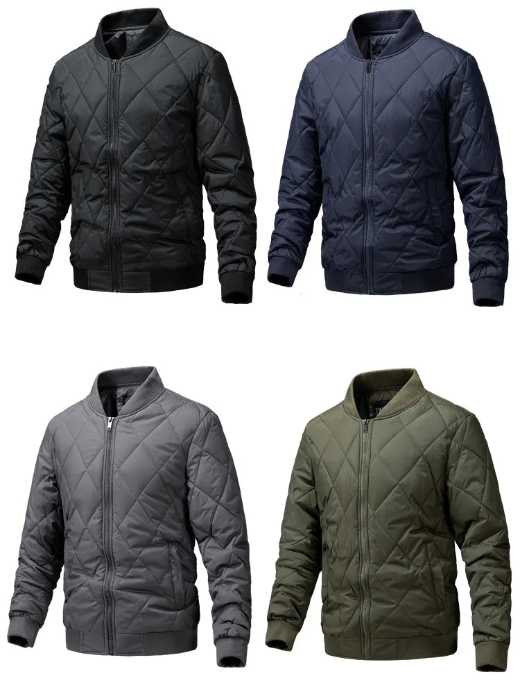 New Men's Cotton Padded Jacket Korean Style Stand Collar Zipper Warm Coat Fashion Casual Zip Up Outerwear For Winter Jacket Man