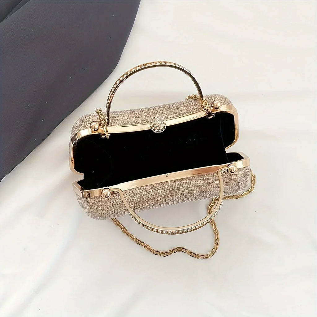 Shiny Mini Evening Bag, Rhinestone Chain Purse