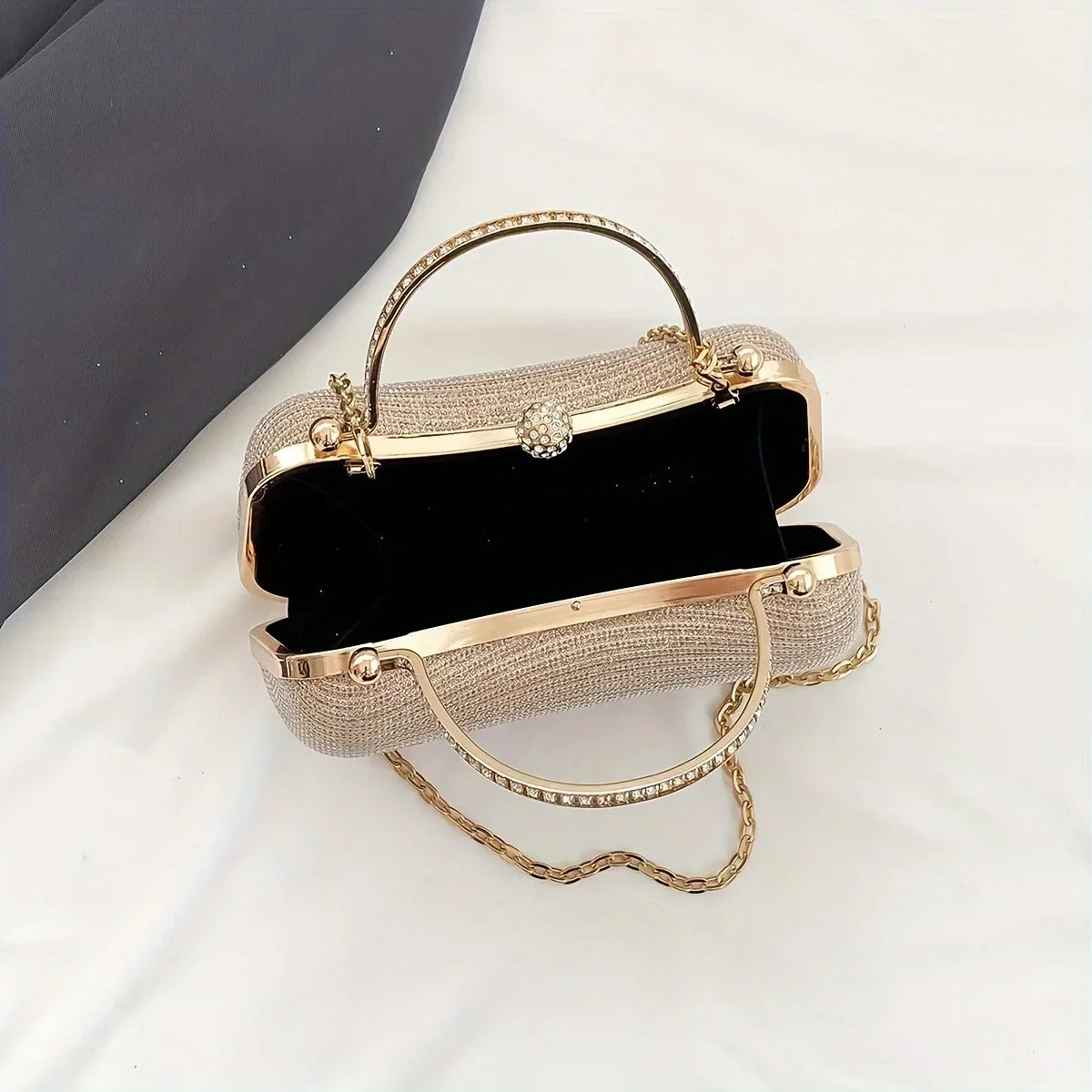 Shiny Mini Evening Bag, Rhinestone Chain Purse