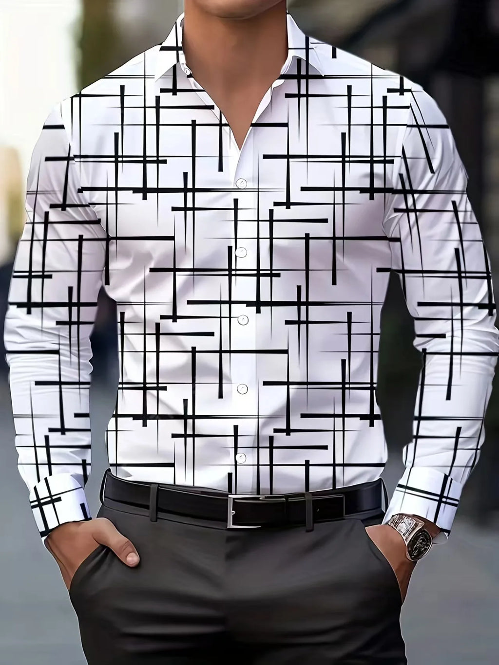 Fashionable Men's Long Sleeve Shirt Breathable Casual Button Striped Vintage Cowboy Western Long Sleeve Shirt