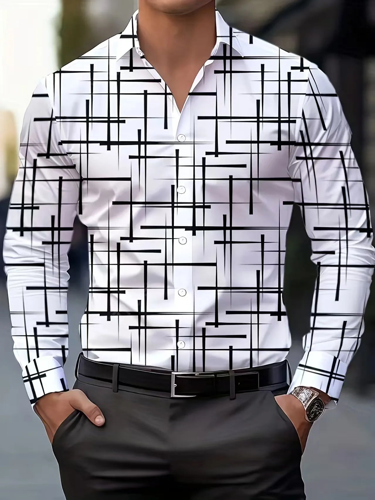 Fashionable Men's Long Sleeve Shirt Breathable Casual Button Striped Vintage Cowboy Western Long Sleeve Shirt