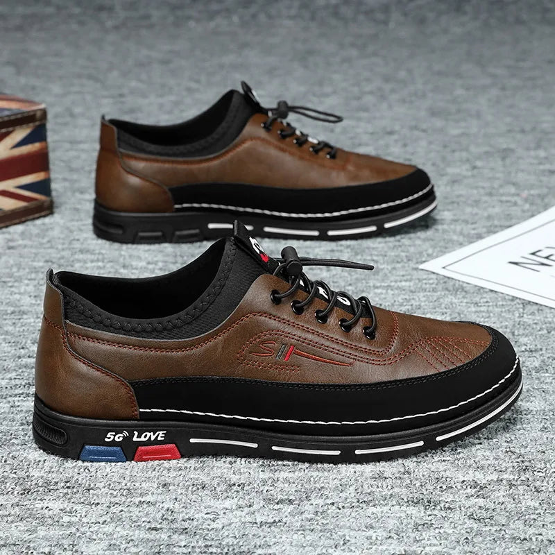 New leather sports shoes, casual shoes, men's trendy and versatile, retro board shoes, soft-soled dad shoes