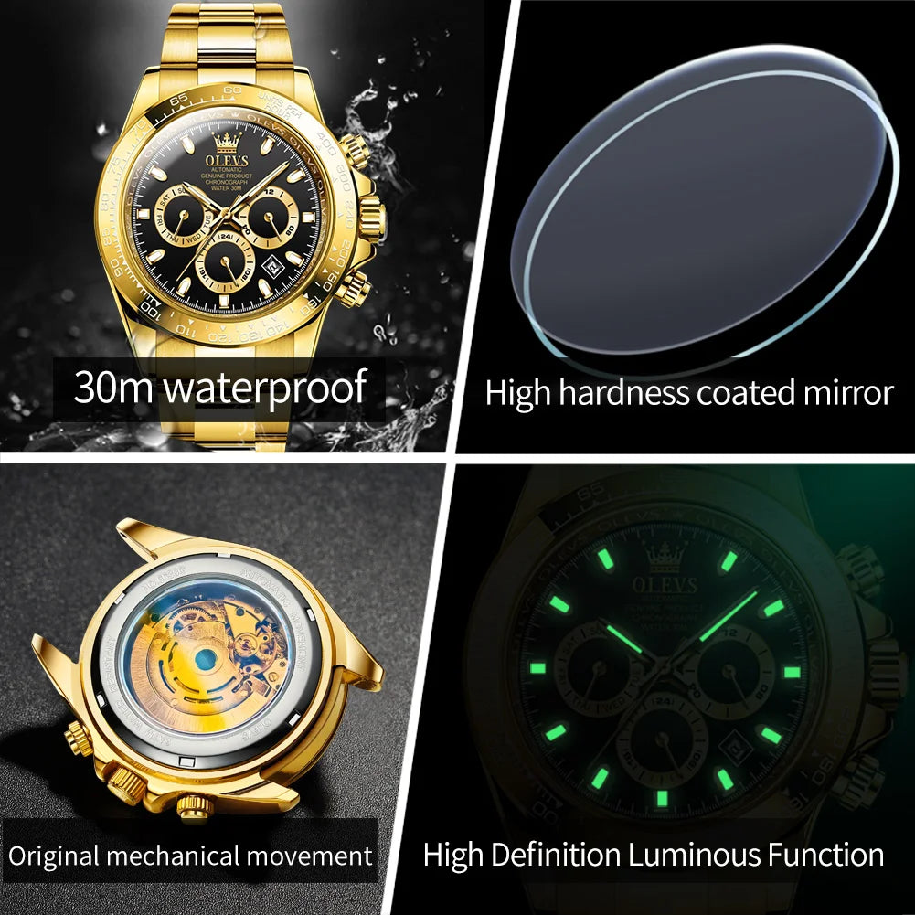 OLEVS 6638 Men Watch Brand Mechanical Movement Automatic Watch Men Luxury Waterproof Calendar Timing Code Original Men Watch