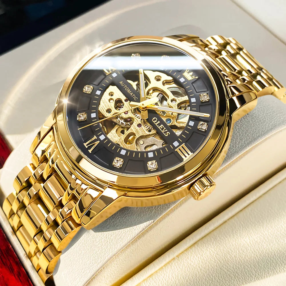 OELVS 9901 Luxury Men's Watches Fashion Dress Automatic Mechanical Wristwatch Waterproof Luminous Hollow Watch for Man Reloj