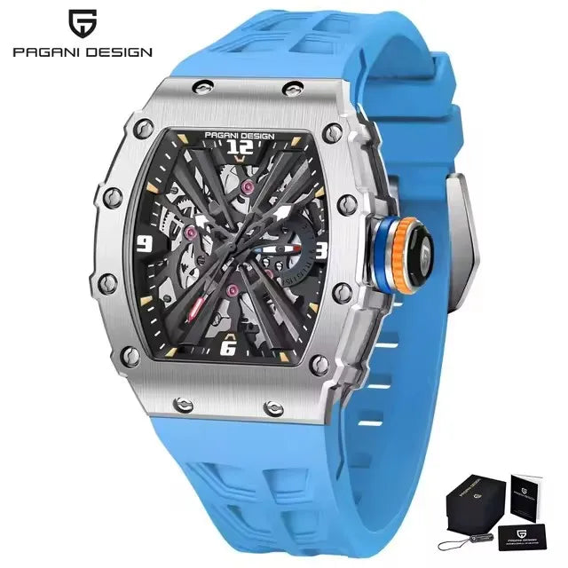 PAGANI DESIGN New VH65 Watch For Men Skeleton Quartz Wristwatch Sapphire Glass Silicone Original Luxury Men Watch Gift With Box