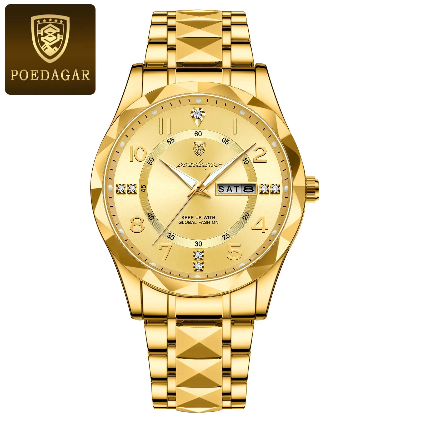 POEDAGAR Luxury Men Watch Waterproof Date Week Luminous Fashion Wristwatch Stainless Steel Quartz Sport Men's Watches Male Reloj