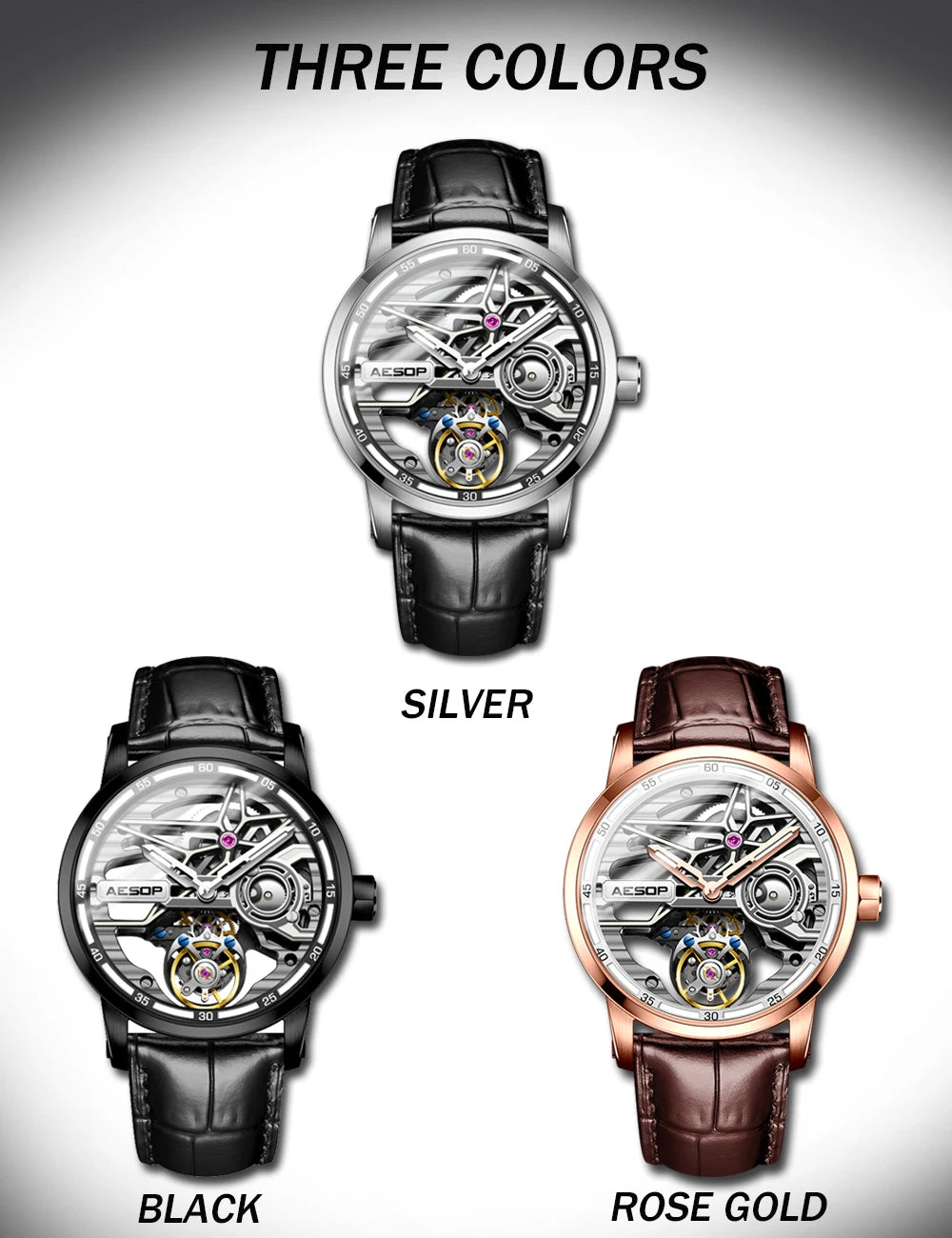 AESOP Flying Tourbillon Watch for Men Skeleton Automatic Tourbillon Movement Mechanical Wrist Watches Mens Fashion Sapphire New
