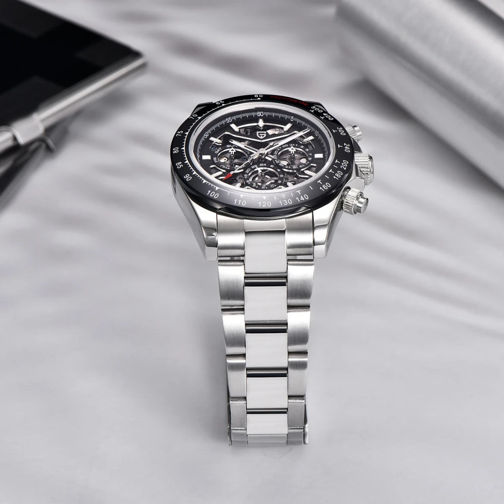 PAGANI DESIGN New 40mm Skeleton Mechanical Watches Men's Stainless Steel Waterproof Automatic Watch Luxury Sapphire Glass Clock
